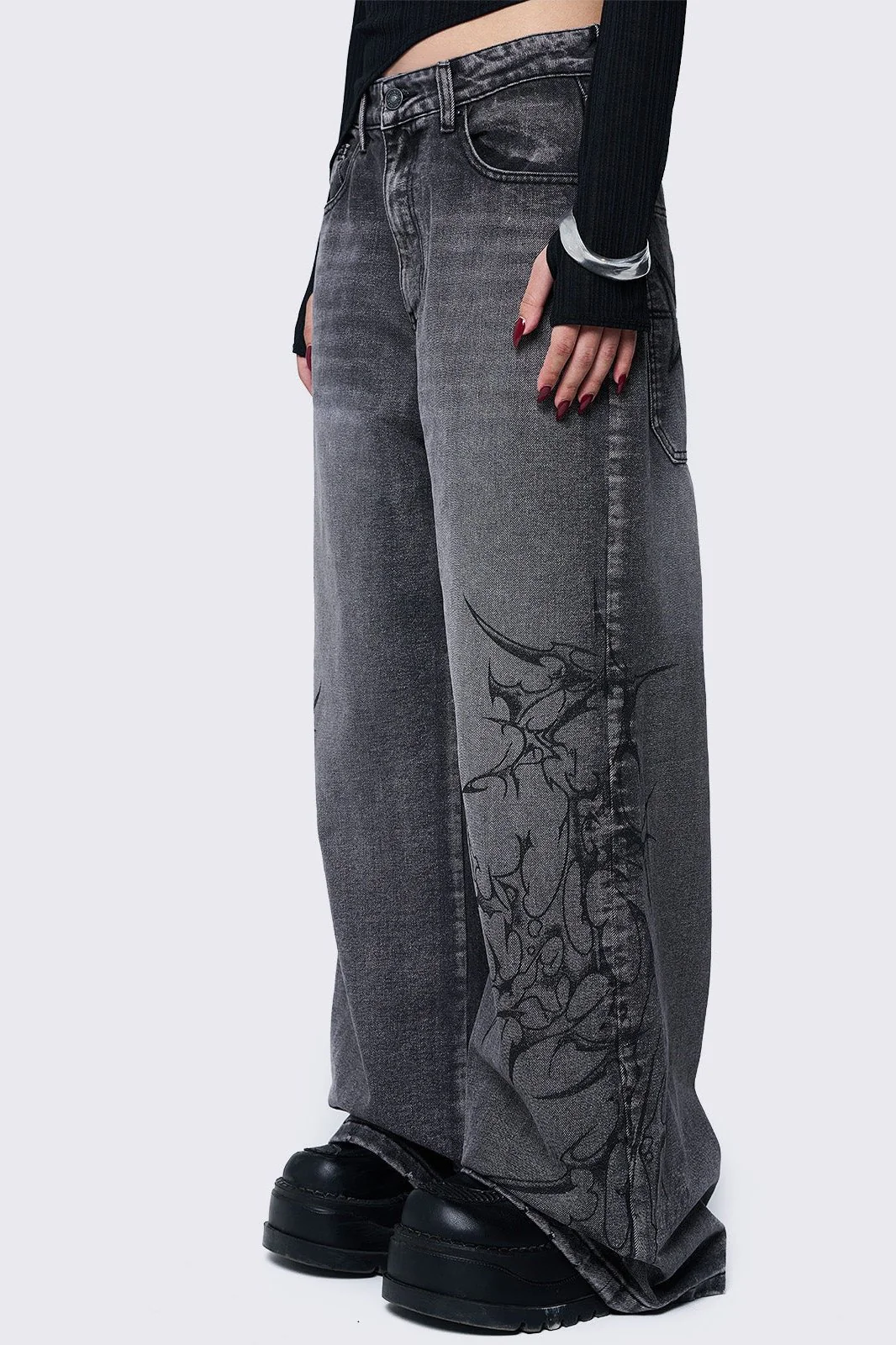 Blaze Grey Graphic Baggy Jeans - Image 2