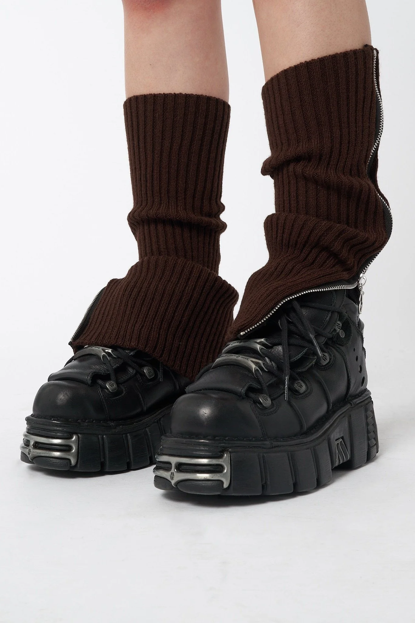 Downtown Brown Zip Up Leg Warmers