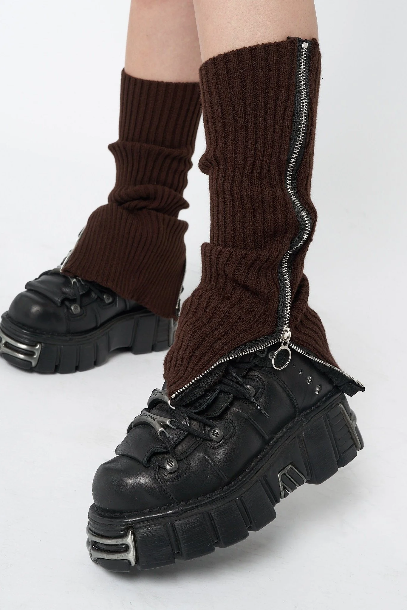 Downtown Brown Zip Up Leg Warmers - Image 2