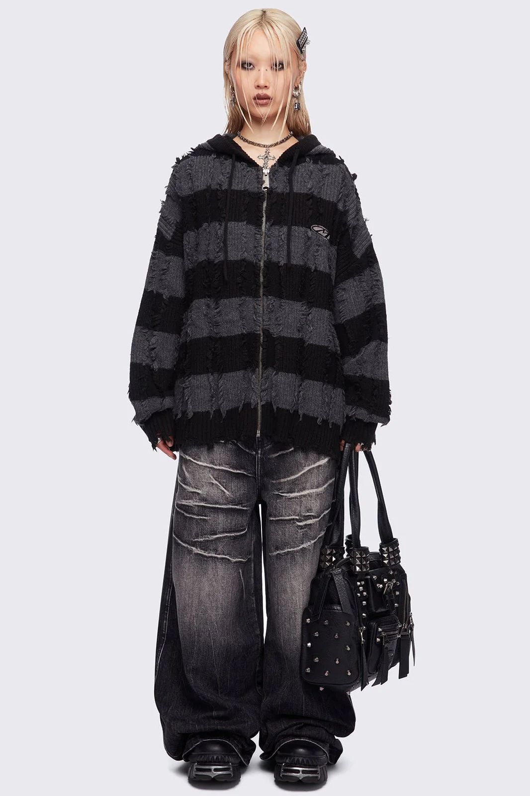 Ellis Grey Knitted Zip-Up Hoodie - Image 2