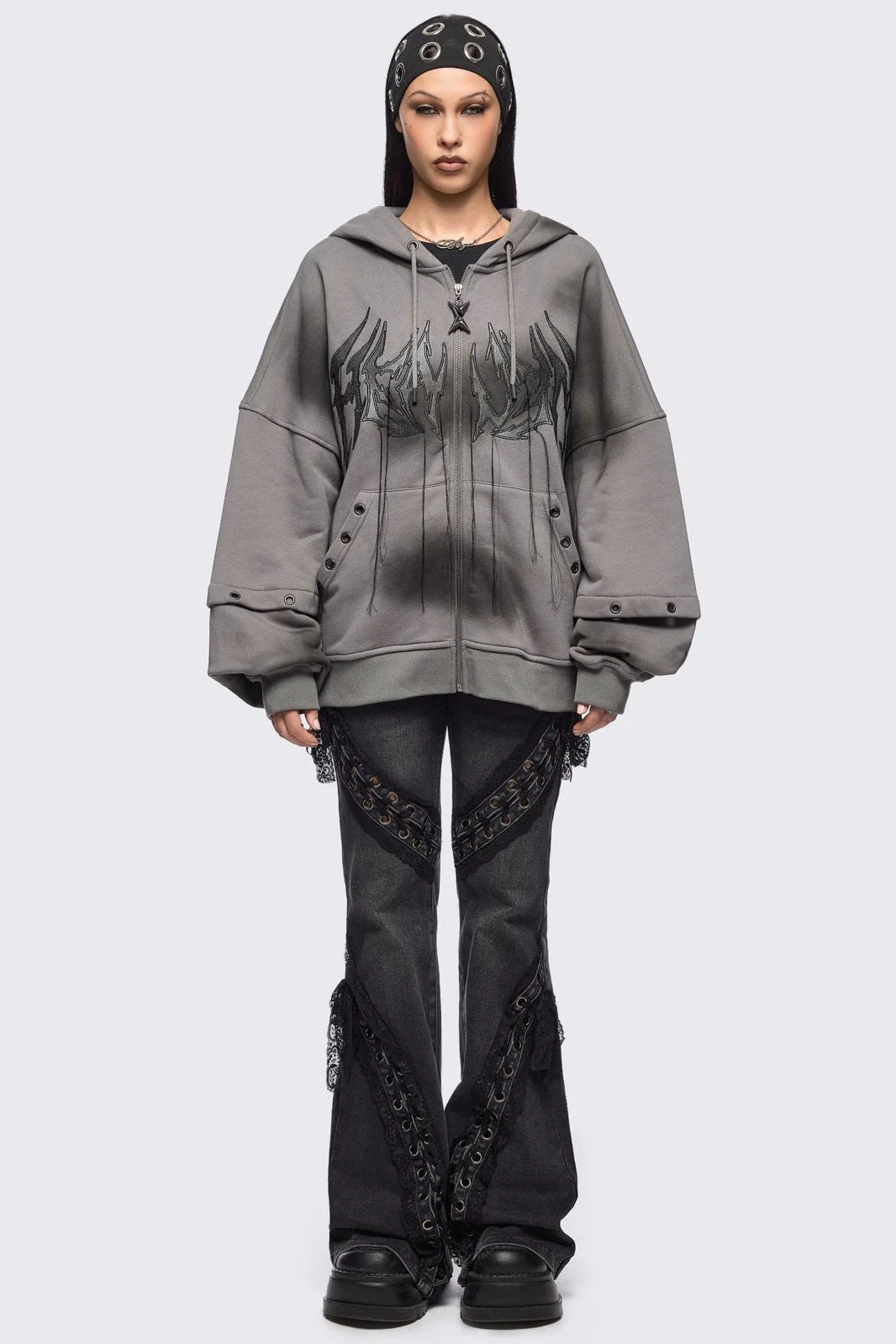 Heaven Grey Washed Zip Up Hoodie - Image 2