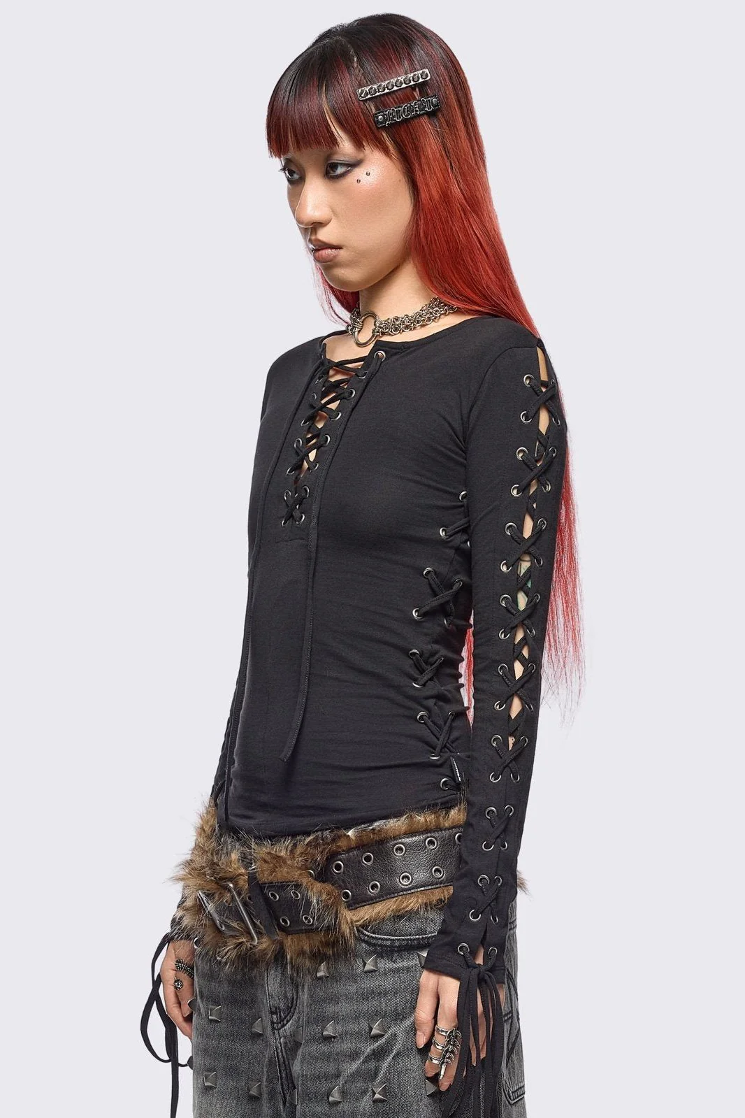 Khaela Black Lace-Up Top - Image 2