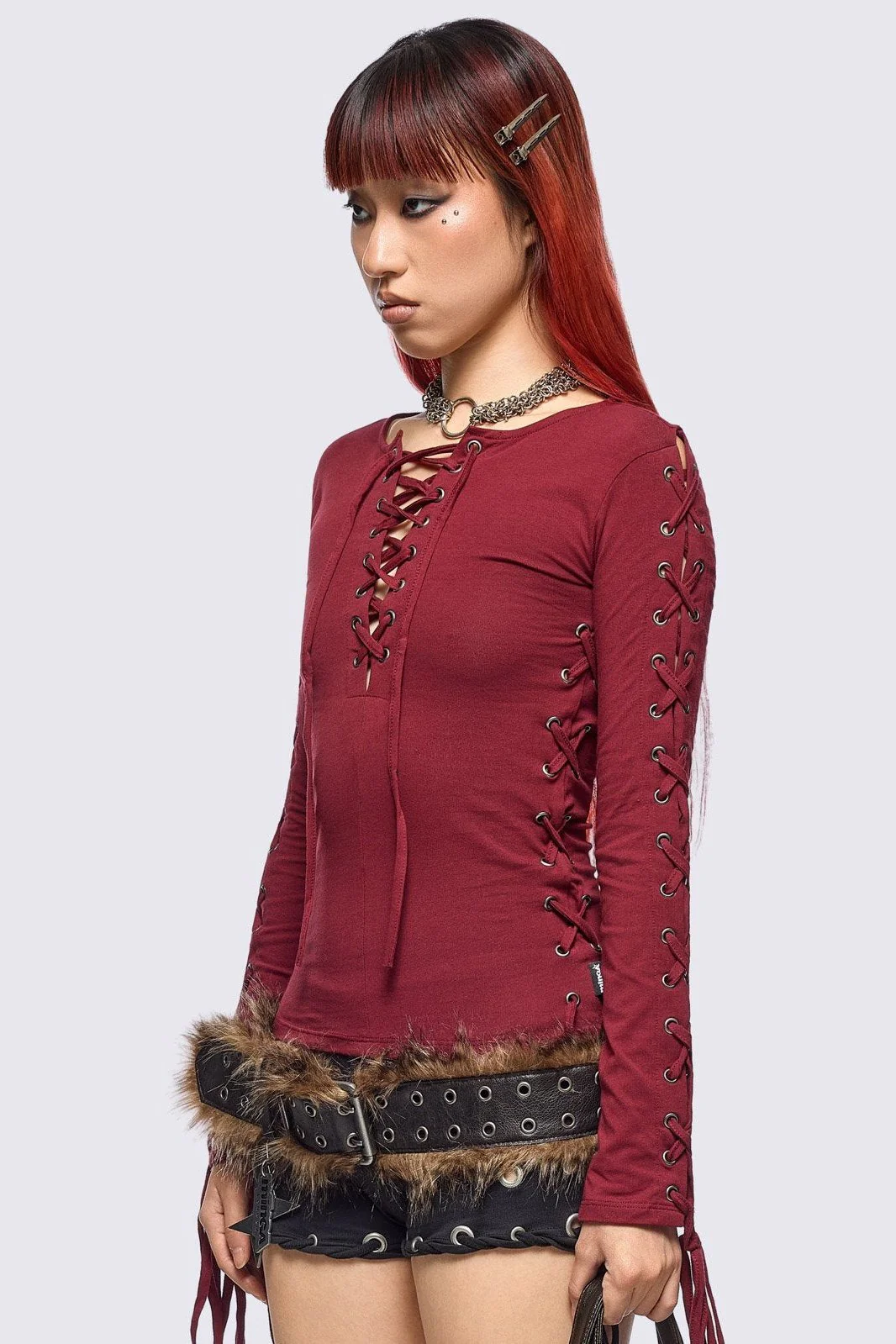 Khaela Burgundy Lace-Up Top - Image 2