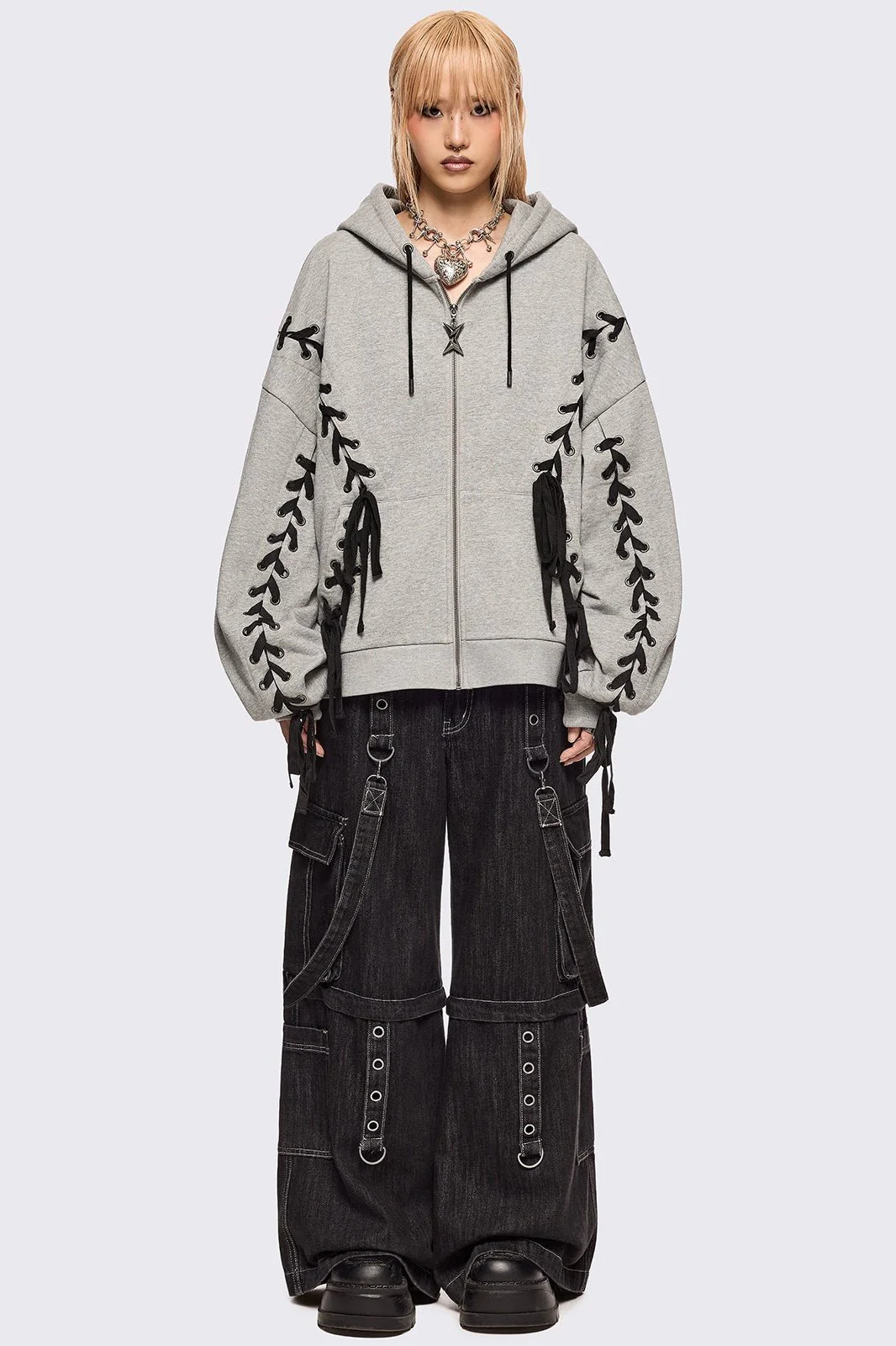 Mia Grey Zip Up Hoodie - Image 2