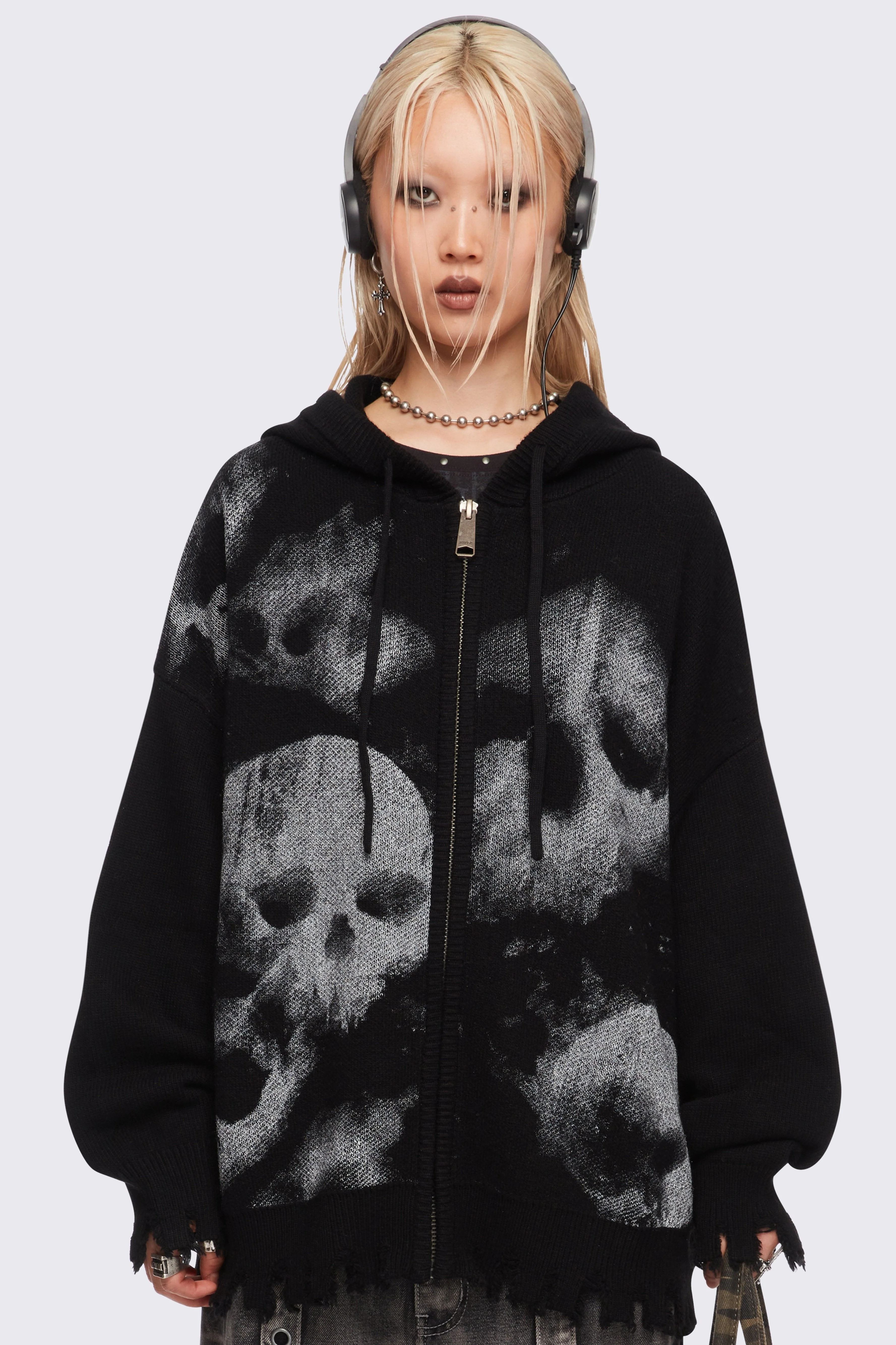 Skull Crusher Knitted Zip-Up Hoodie
