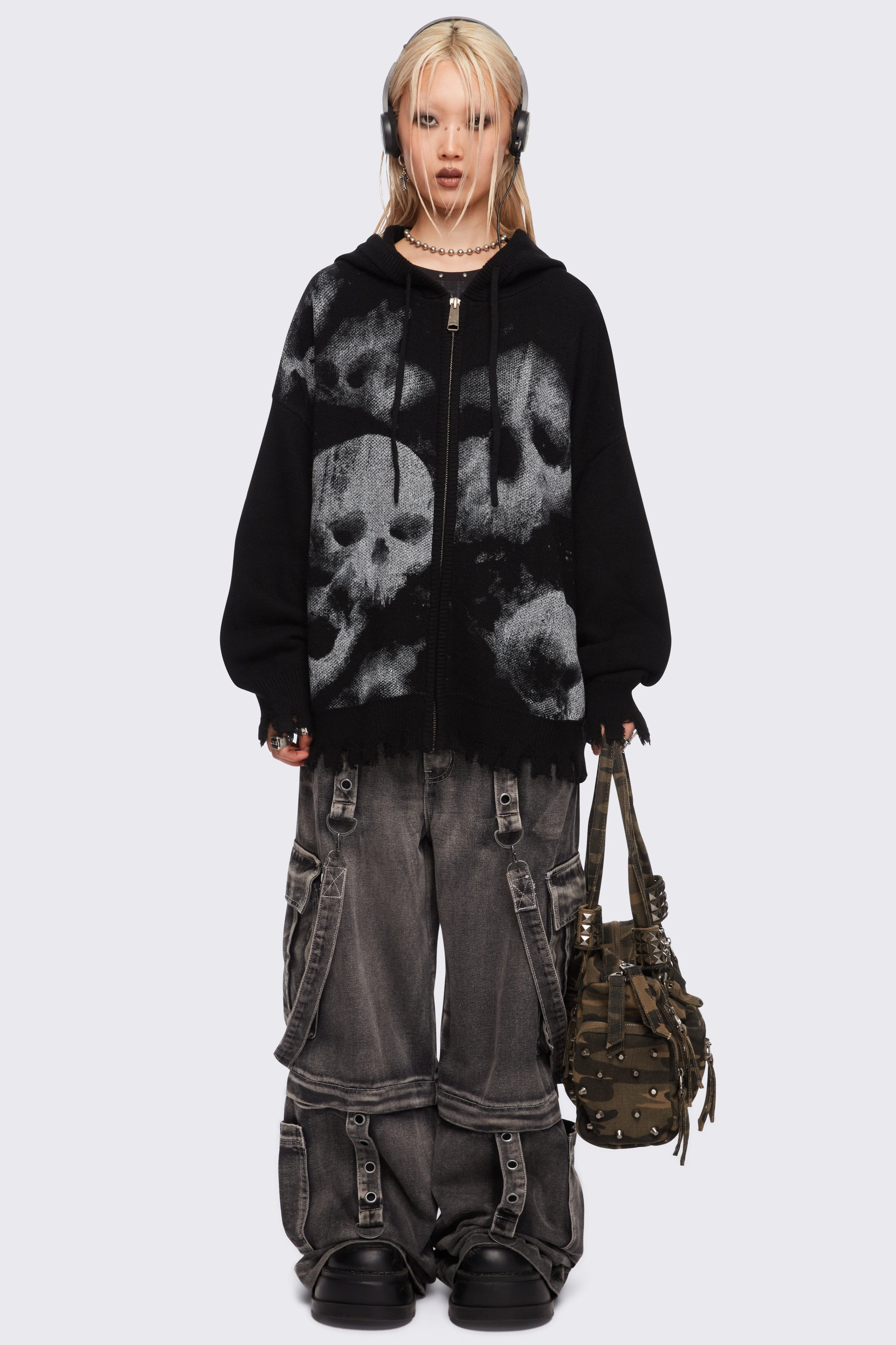 Skull Crusher Knitted Zip-Up Hoodie - Image 2