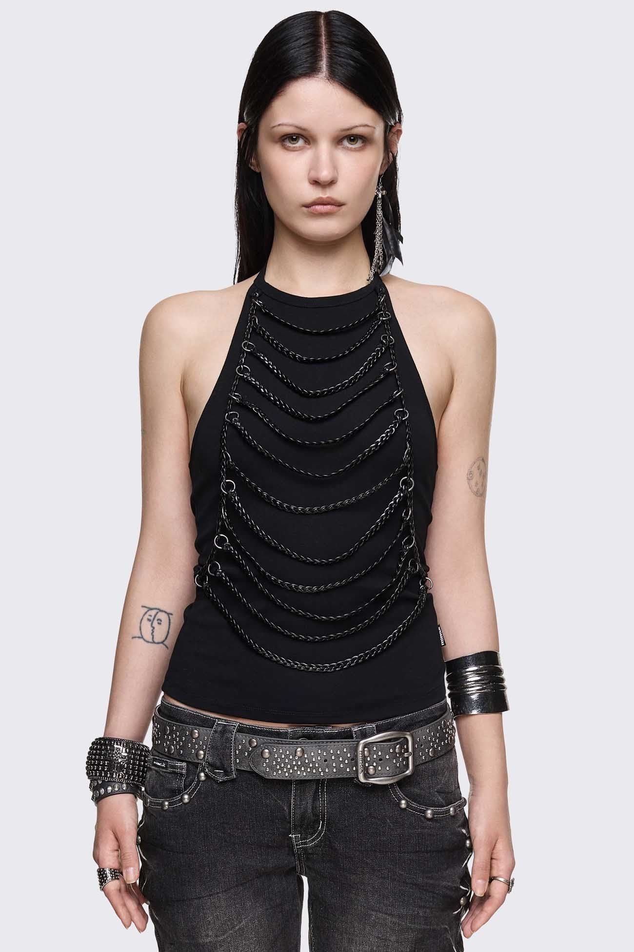 Unravel Black Halter Top