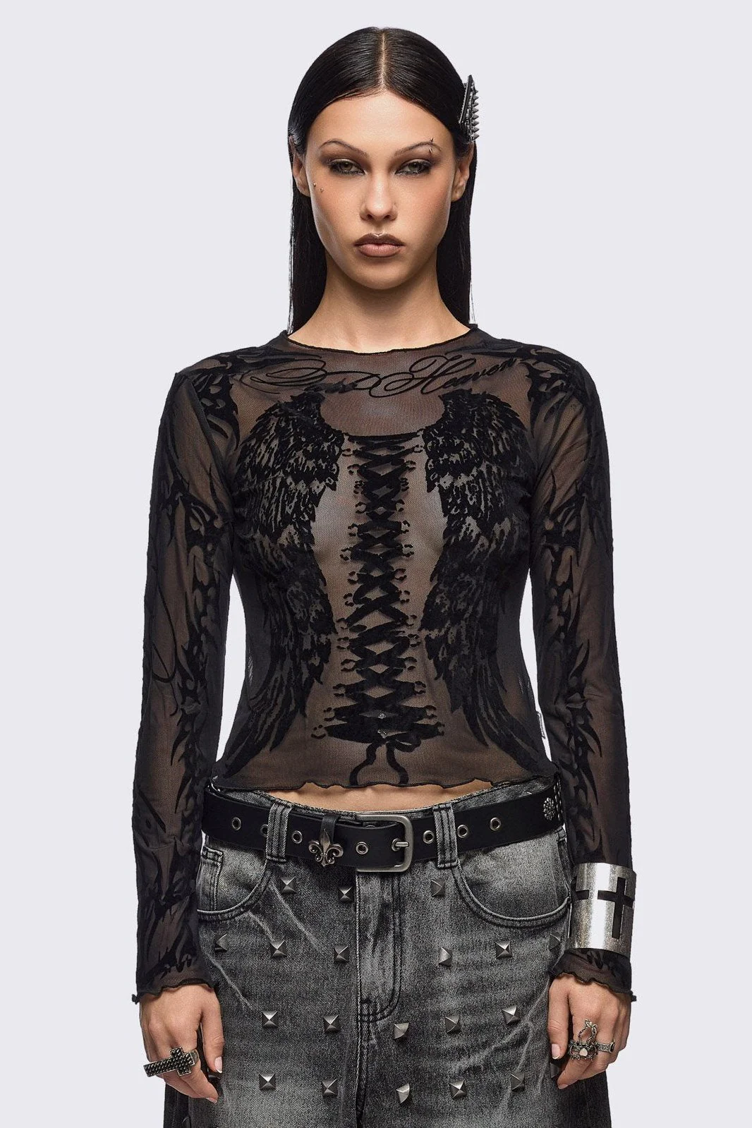 Wing It Black Mesh Top
